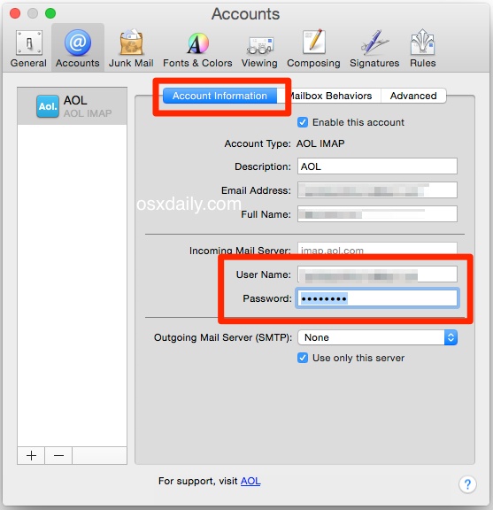 verizon email setting for mac
